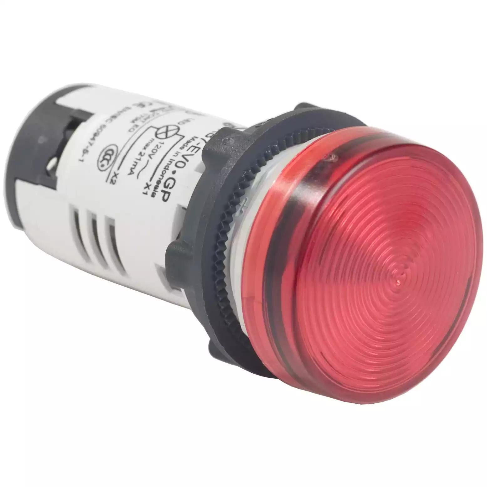 Monolithic pilot light, Harmony XB7, plastic, red, 22mm, integral LED, 110...120V AC