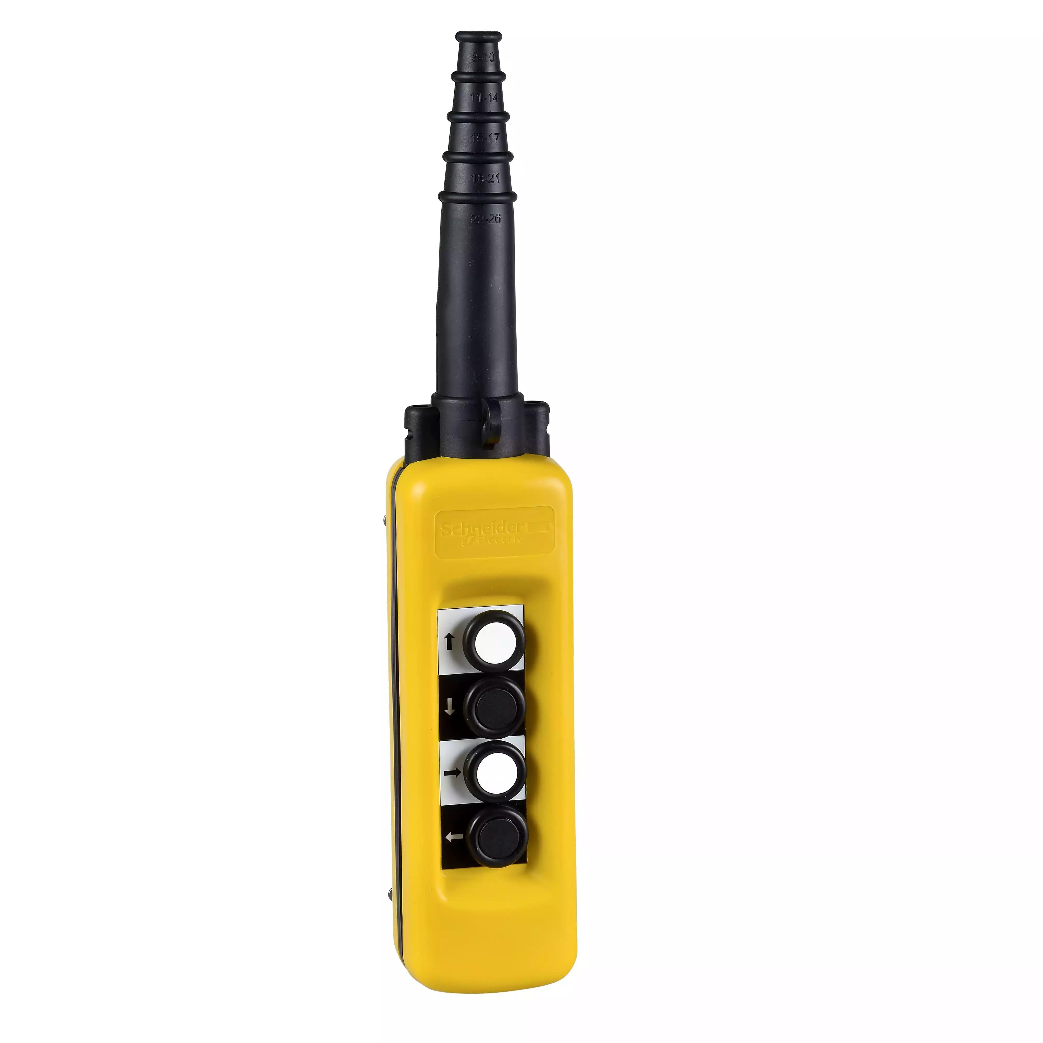 Pendant control station, Harmony XAC, plastic, yellow, 4 push buttons with NO+NC