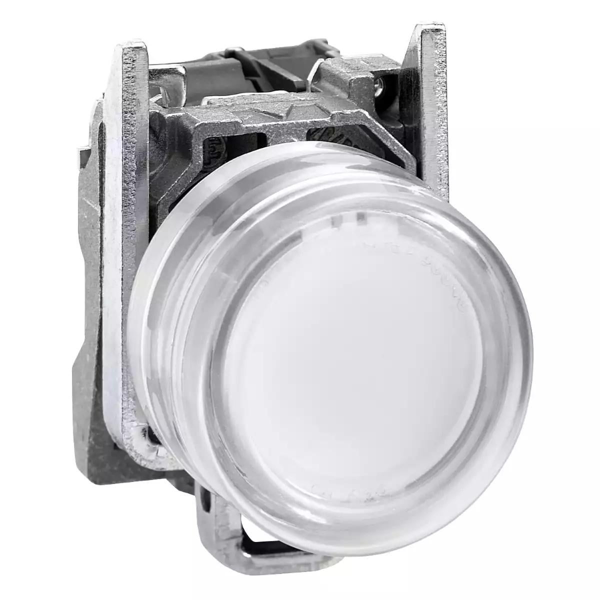 Complete illuminated push button, Harmony XB4 - ATEX D, metal, white flush, 22mm, spring return, booted, 1NO, 24V AC/DC