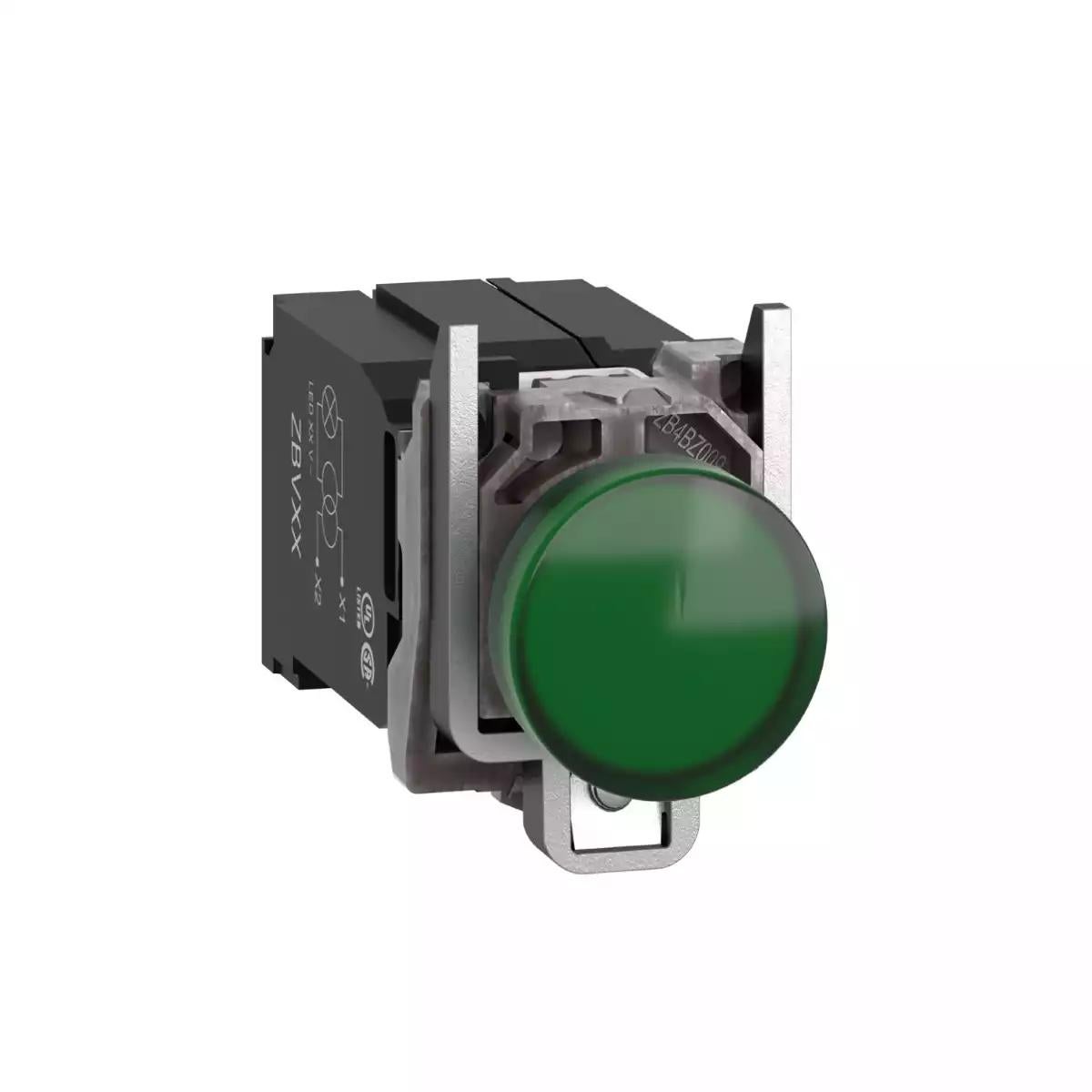 Pilot light, Harmony XB4,metal, green, 22mm, universal LED, plain lens, 400V AC
