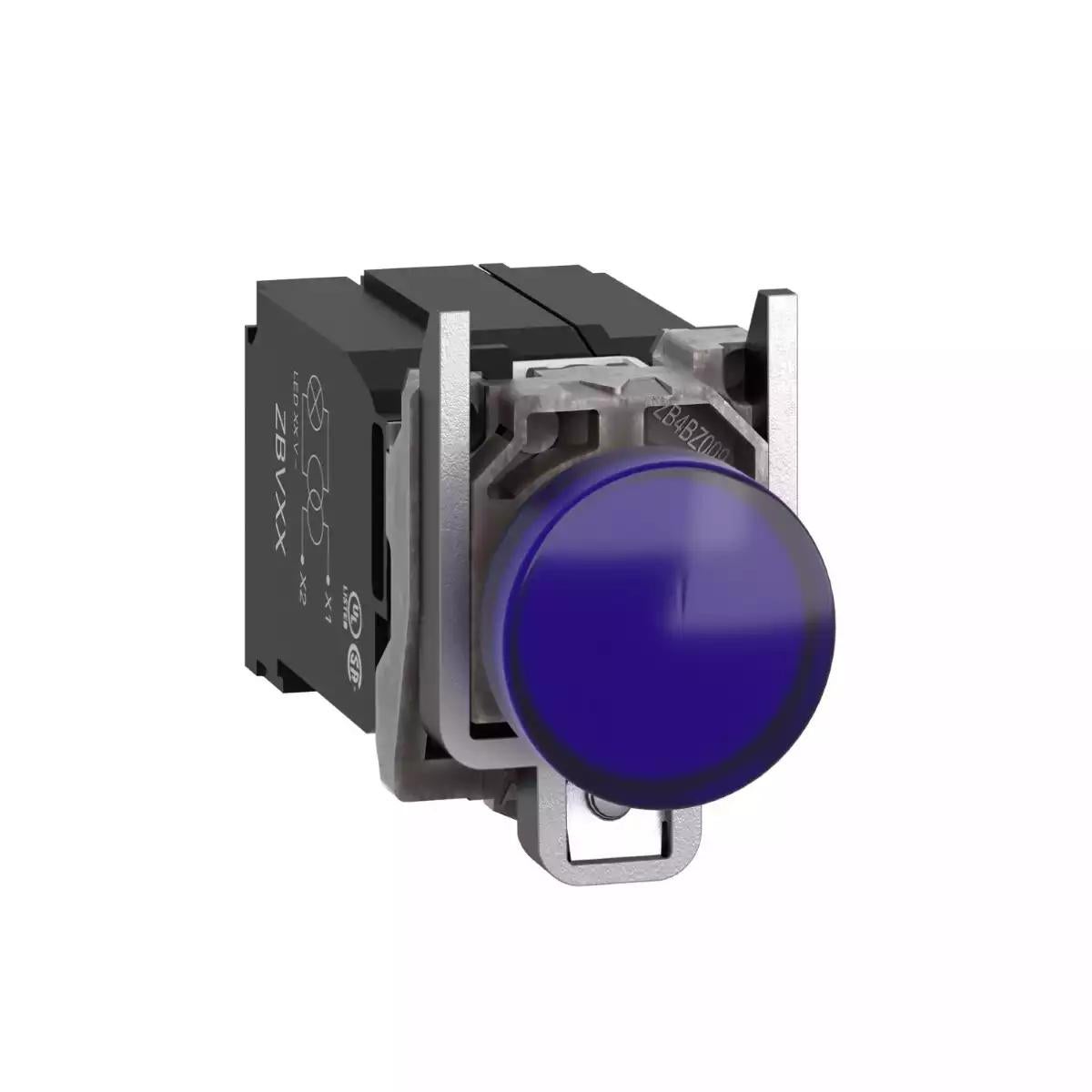 Pilot light, Harmony XB4, metal, protected LED light, blue, 22mm, with plain lens, universal LED, 400V