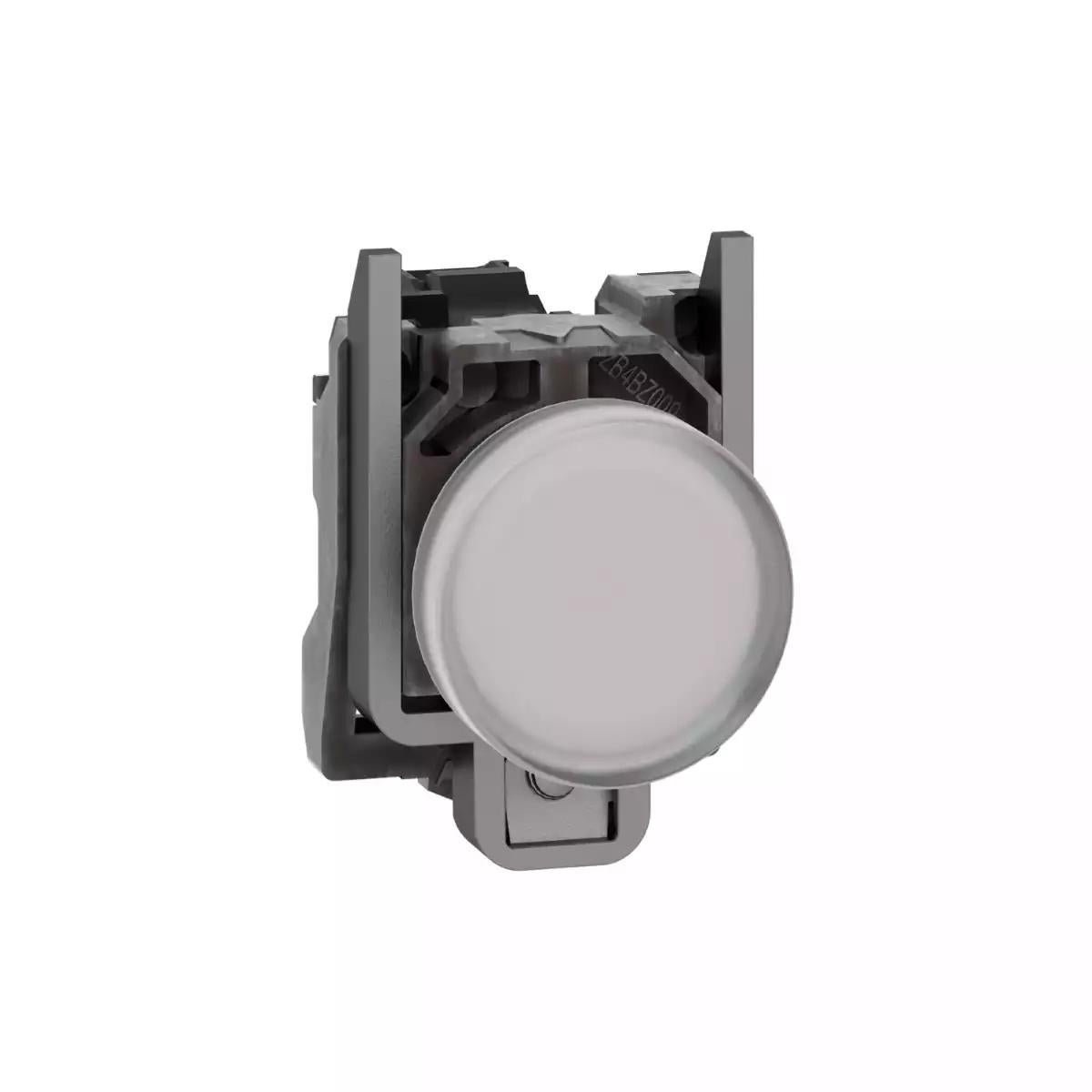 Pilot light, Harmony XB4, metal, white, 22mm, plain lens with BA9s bulb, lt 250V