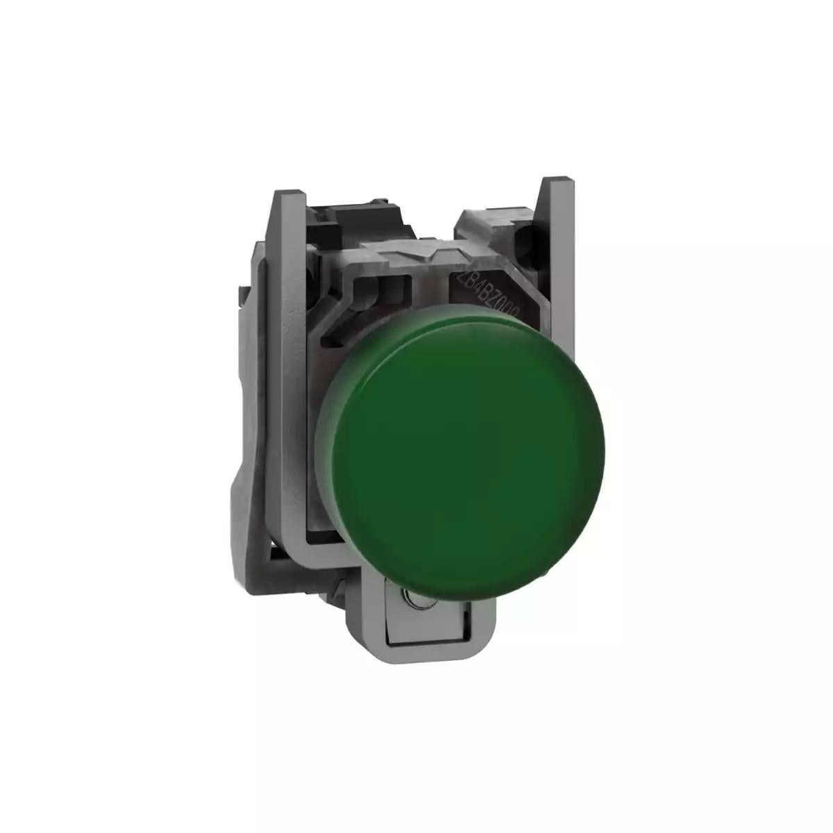 Pilot light, Harmony XB4,metal, green, 22mm, universal LED, plain lens, 110…120V AC