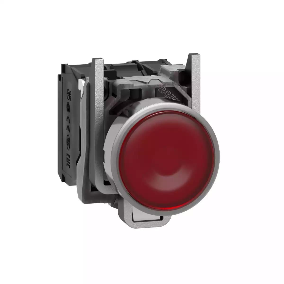Illuminated push button, Harmony XB4, metal, red flush, 22mm, universal LED, plain lens, 1NO + 1NC, 24V AC DC
