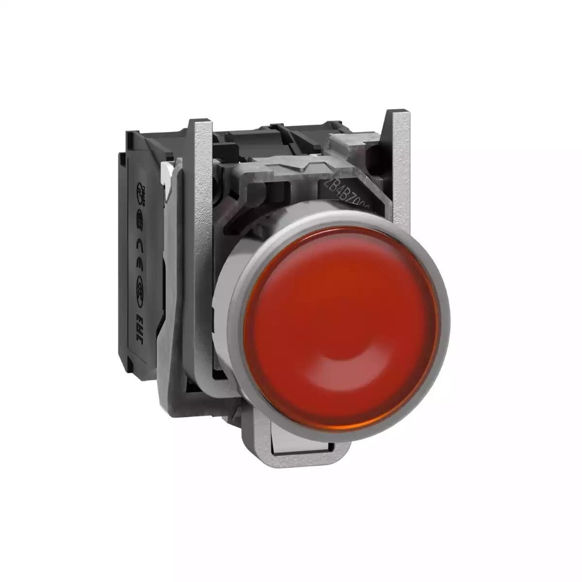 Illuminated push button, Harmony XB4, metal, orange flush, 22mm, universal LED, plain lens, 1NO + 1NC, 110...120V AC