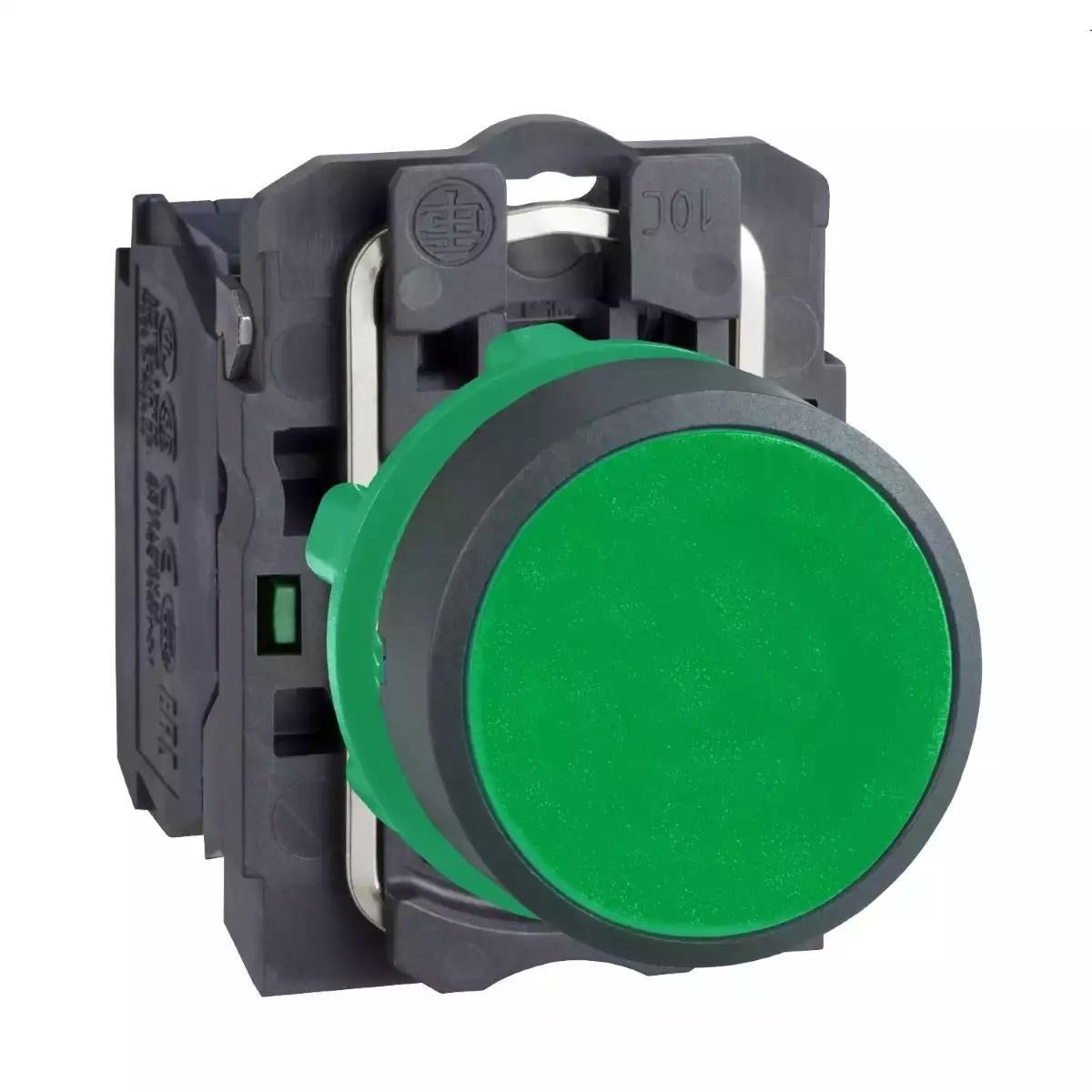 Push button, Harmony XB5, plastic, flush, green, 22mm, spring return, unmarked, 1NO