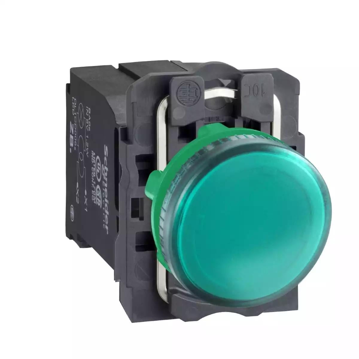 Pilot light, Harmony XB5, XB4, green complete Ø22 mm plain lens with BA9s bulb 110...120 V