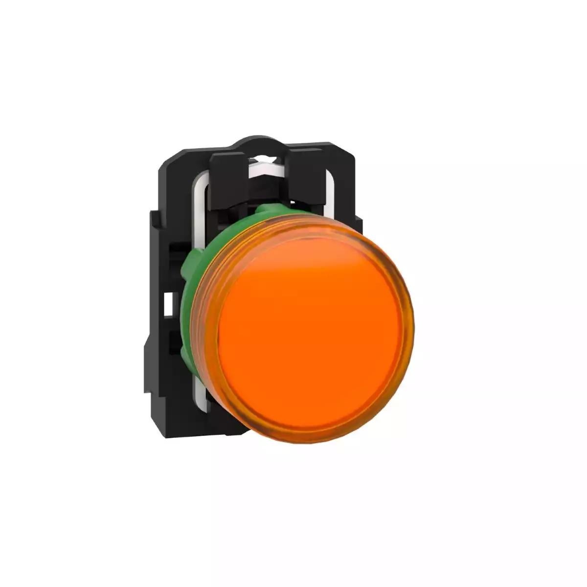pilot light, Harmony XB5, grey plastic, orange, 22mm, universal LED, plain lens, 110…120V AC