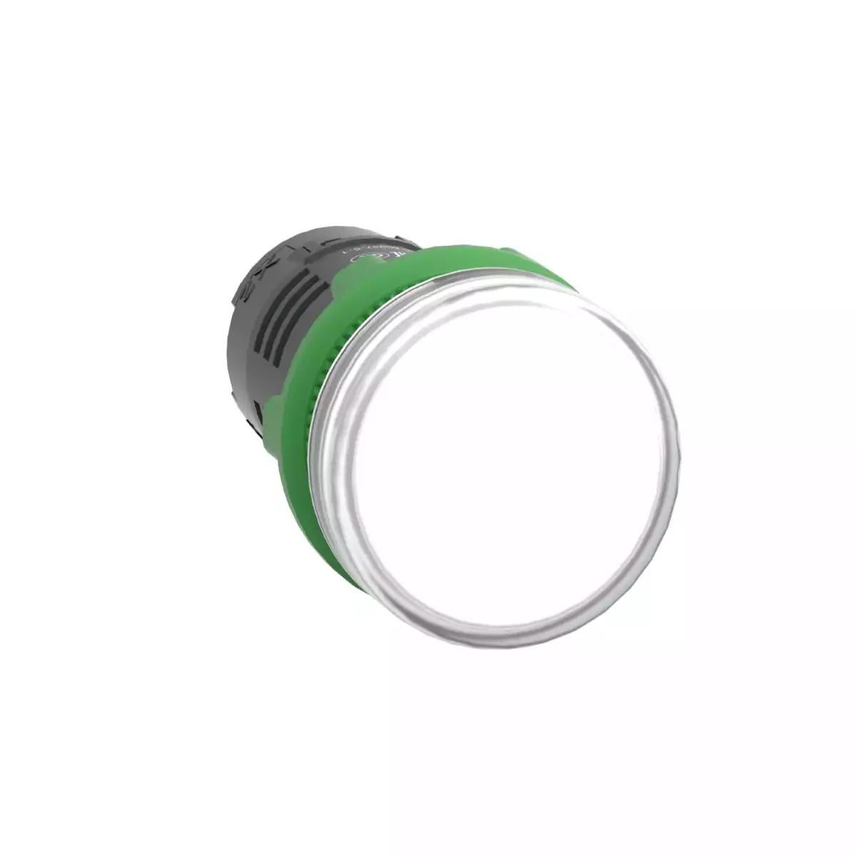 Monolithic pilot light, Harmony XB5, grey plastic, white, 22mm, universal LED, plain lens, 110…120V AC
