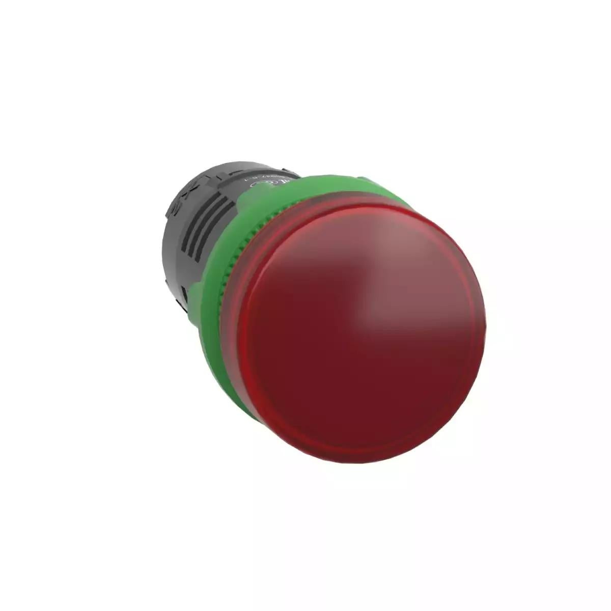 Monolithic pilot light, Harmony XB5, grey plastic, red, 22mm, universal LED, plain lens, 230…240V AC