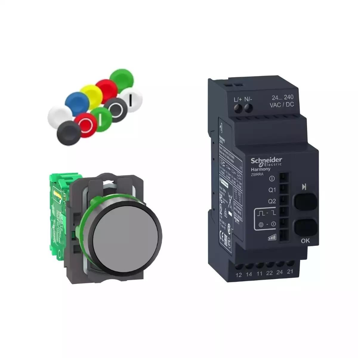 Harmony XB5, Wireless push button and configurable receiver with 10 colored caps, plastic, Ø22, 24...240 V AC/DC