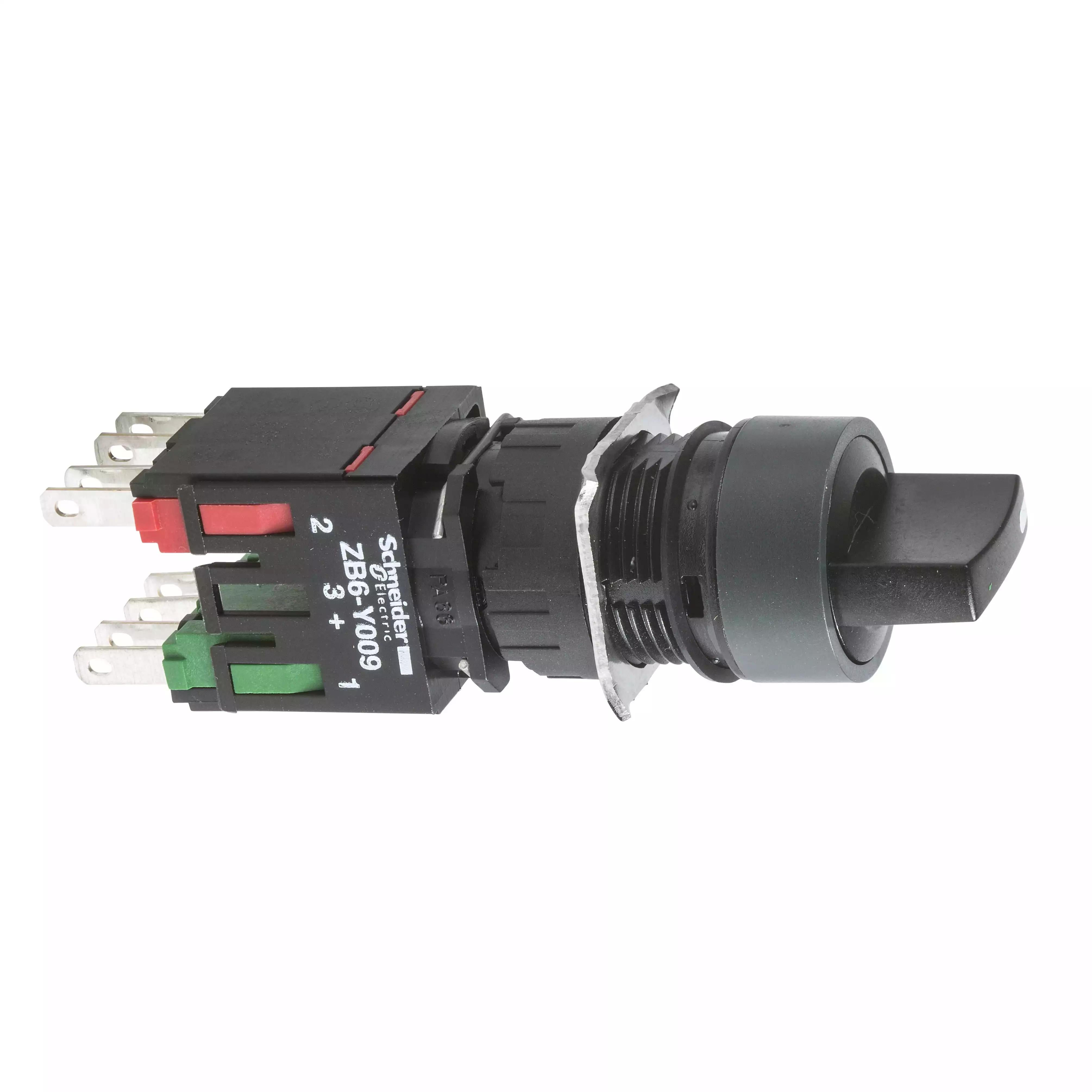 black complete selector switch Ø16 2-position stay put 1NO