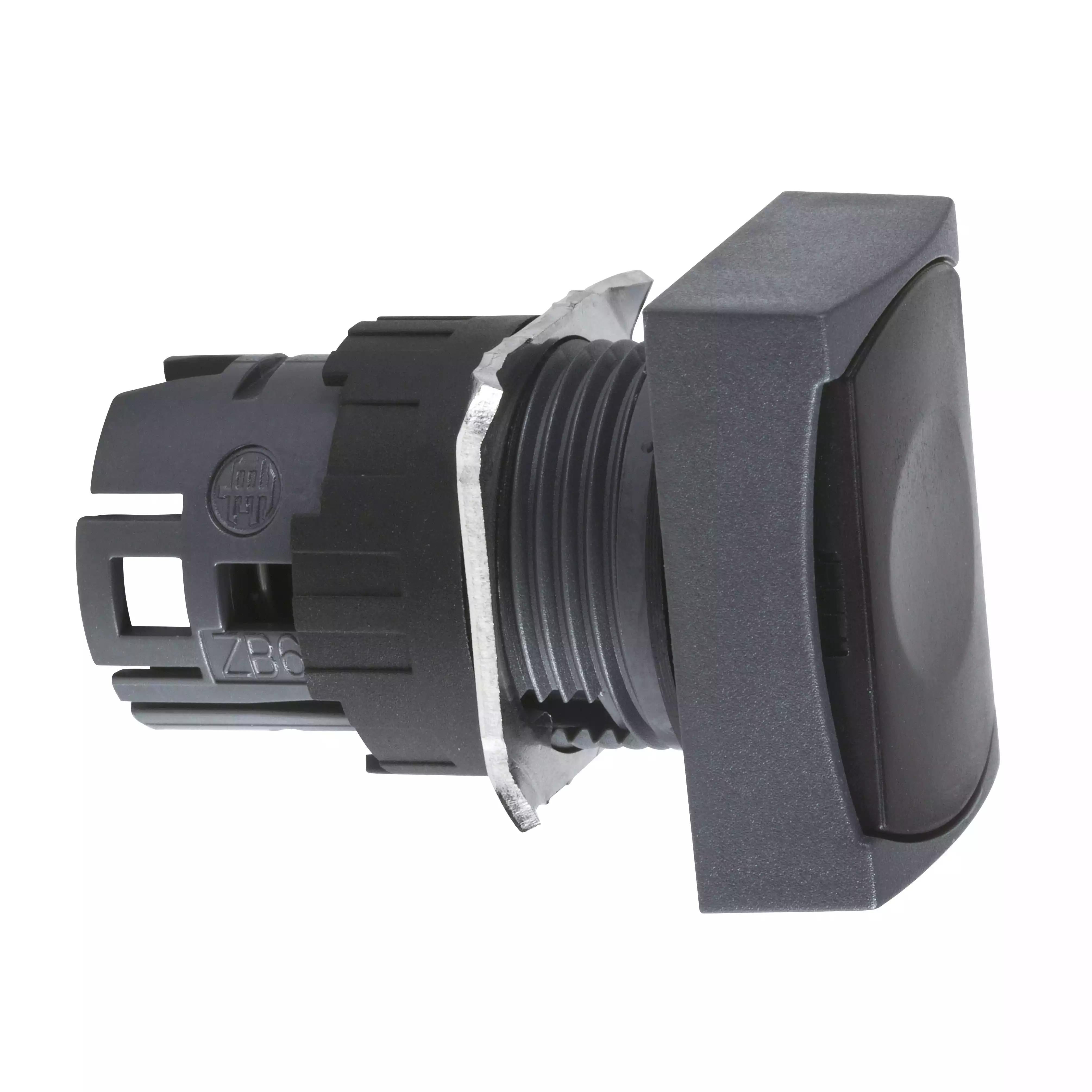 Head for non illuminated push button, Harmony XB6, black rectangular flush, 16mm, integral LED, spring return, unmarked
