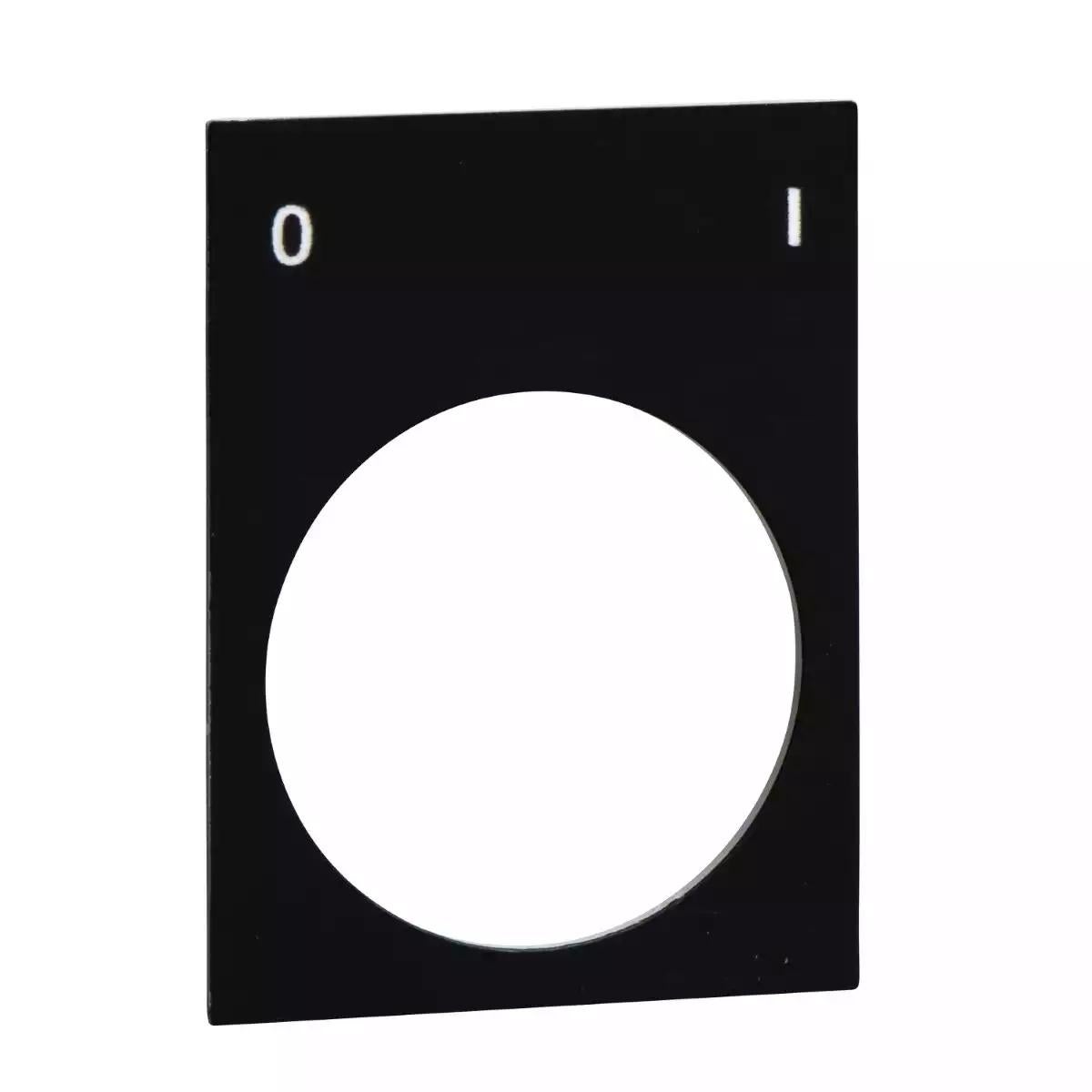Marked legend, Harmony XAC, nameplate, 30 x 40mm, plastic, black, 22mm selector switch, white marked O-I