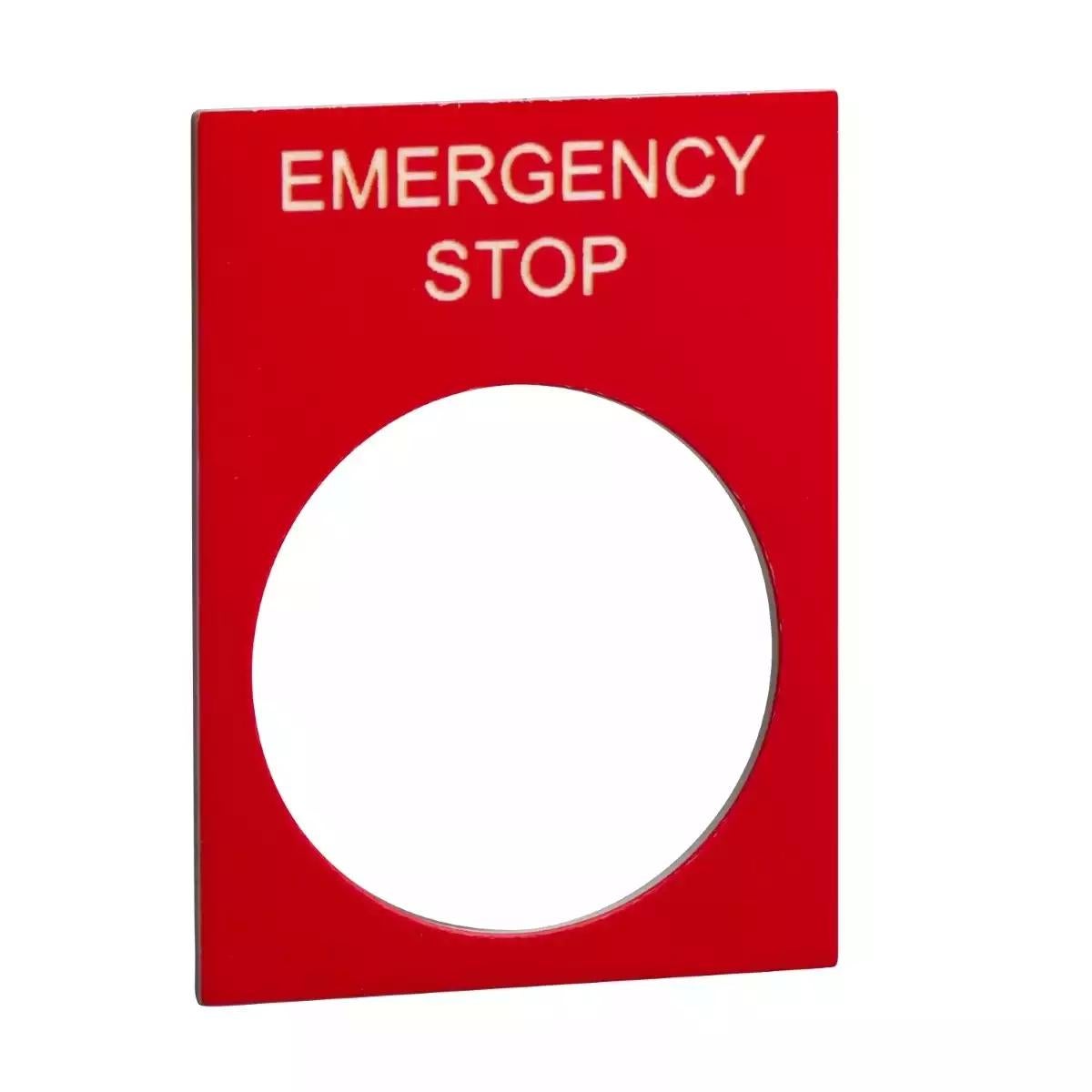 Harmony XAC, Marked Legend, Nameplate, 30 x 40mm, Plastic, Red, 22mm Push Button, White Marked EMERGENCY STOP