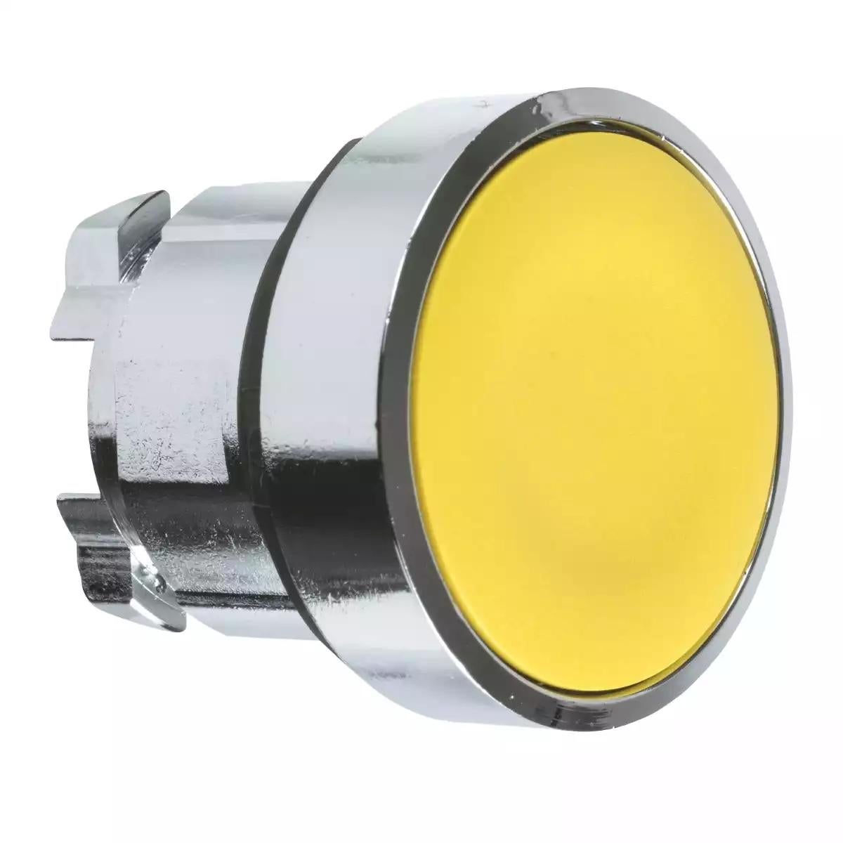 Push button head, Harmony XB4, metal, flush, yellow, 22mm, spring return, unmarked