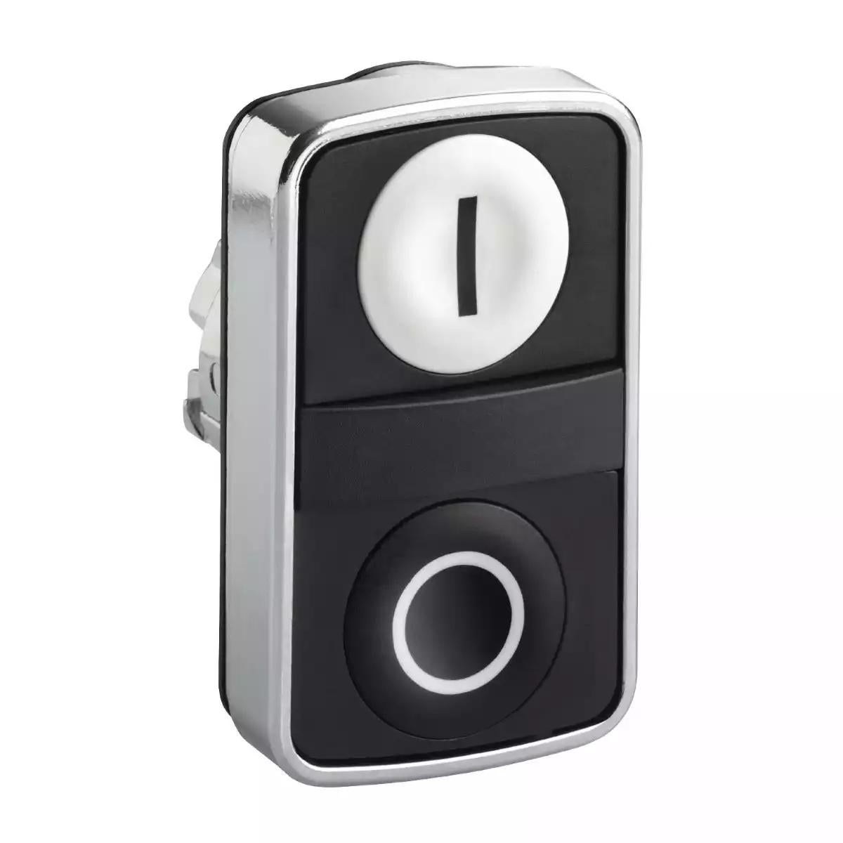 Double-headed push button head, Harmony XB4, metal, 22mm, 1 white flush marked I + 1 black flush marked O