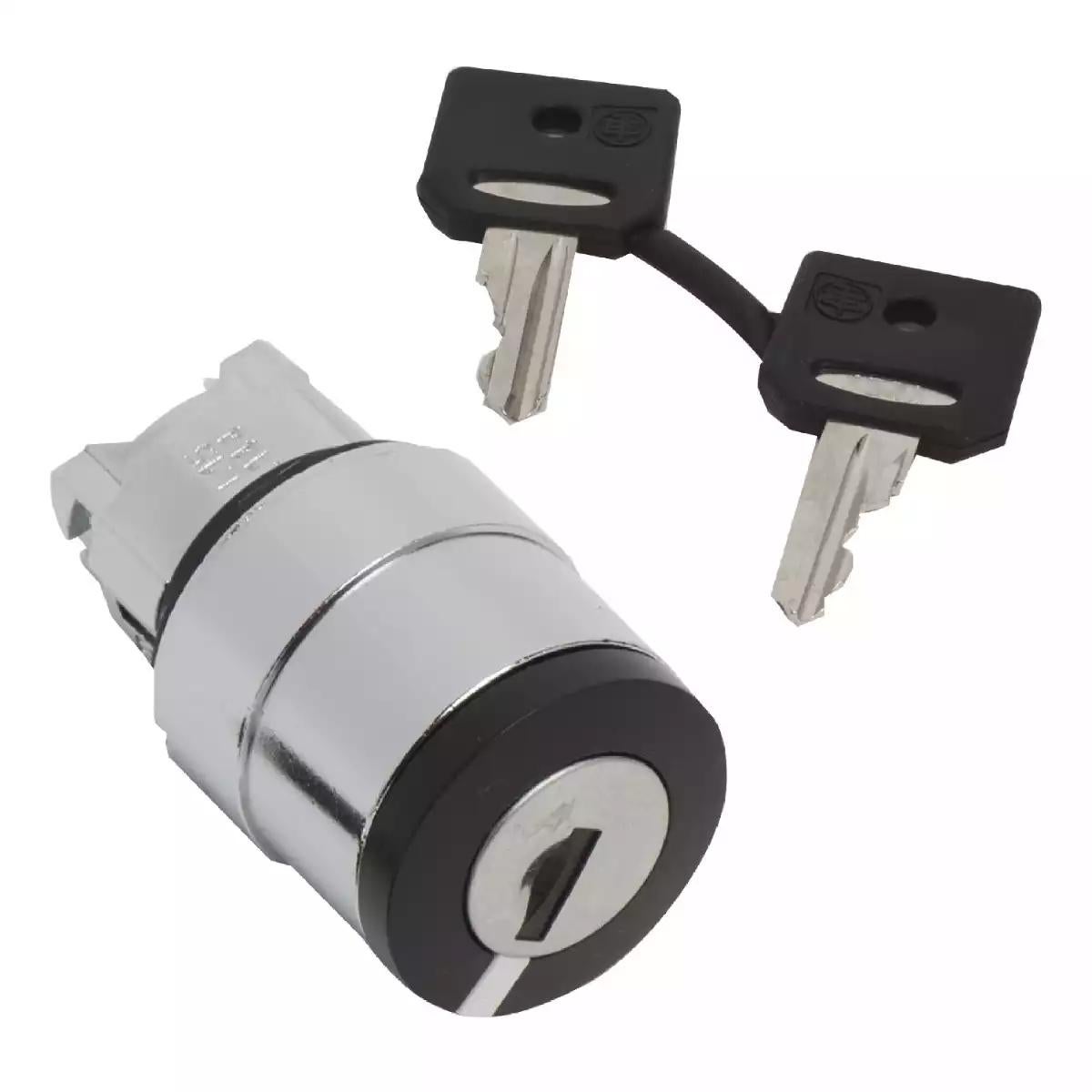 Head for key selector switch, Harmony XB4, black key, 22mm, 3 positions, key withdrawal in any position, key 421E