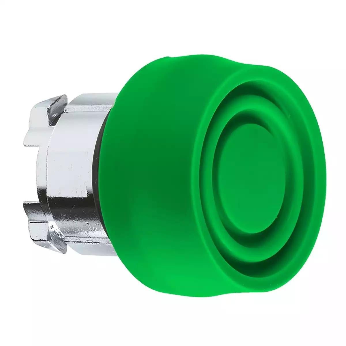 Push button head, Harmony XB4, metal, flush, green, 22mm, spring return, coloured boot, unmarked