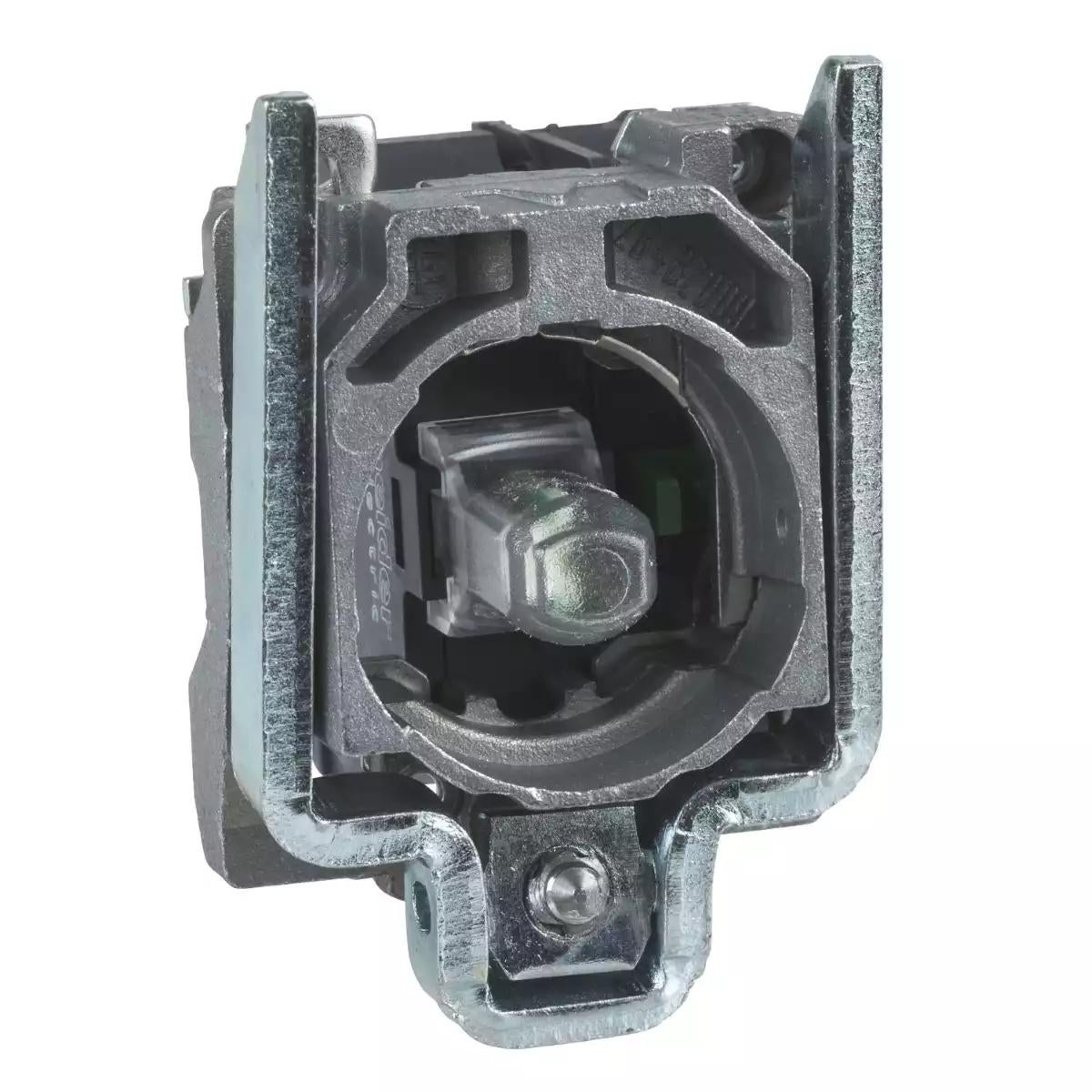 Light block with body fixing collar, Harmony XB4, metal, green, integral LED, 230…240V AC, 1NO