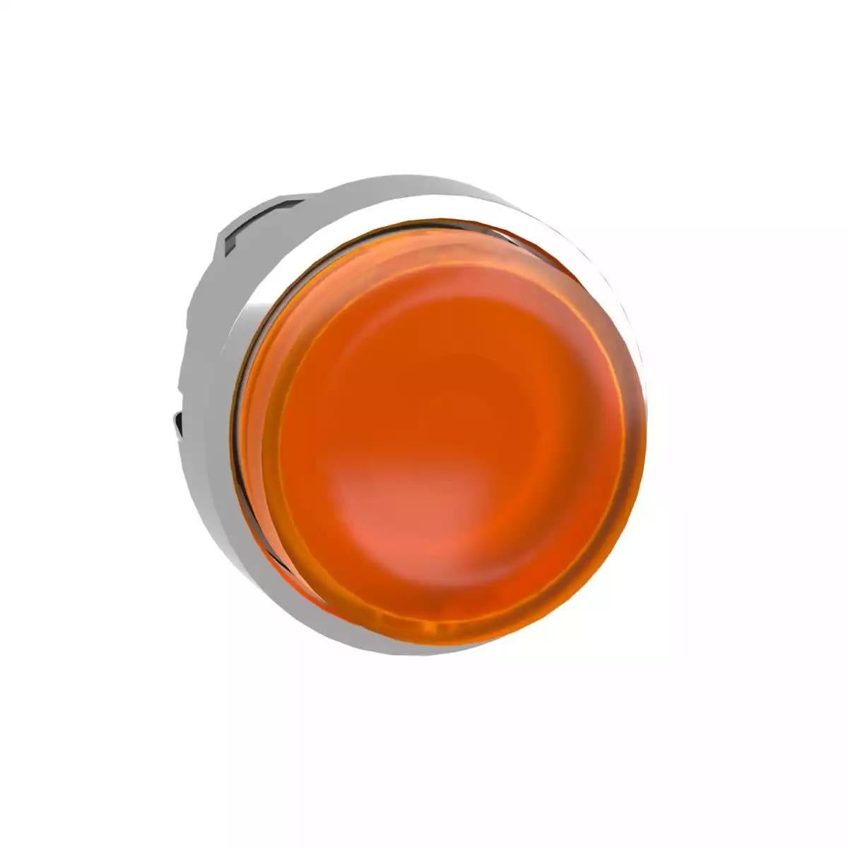 Head for illuminated push button, Harmony XB4, metal, orange projecting, 22mm, universal LED, spring return, plain lens