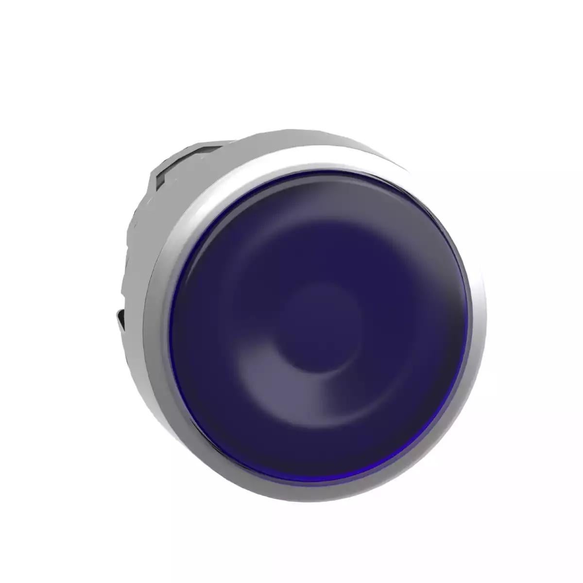 Head for illuminated push button, Harmony XB4, metal, blue flush, 22mm, universal LED, spring return, plan lens, unmarked