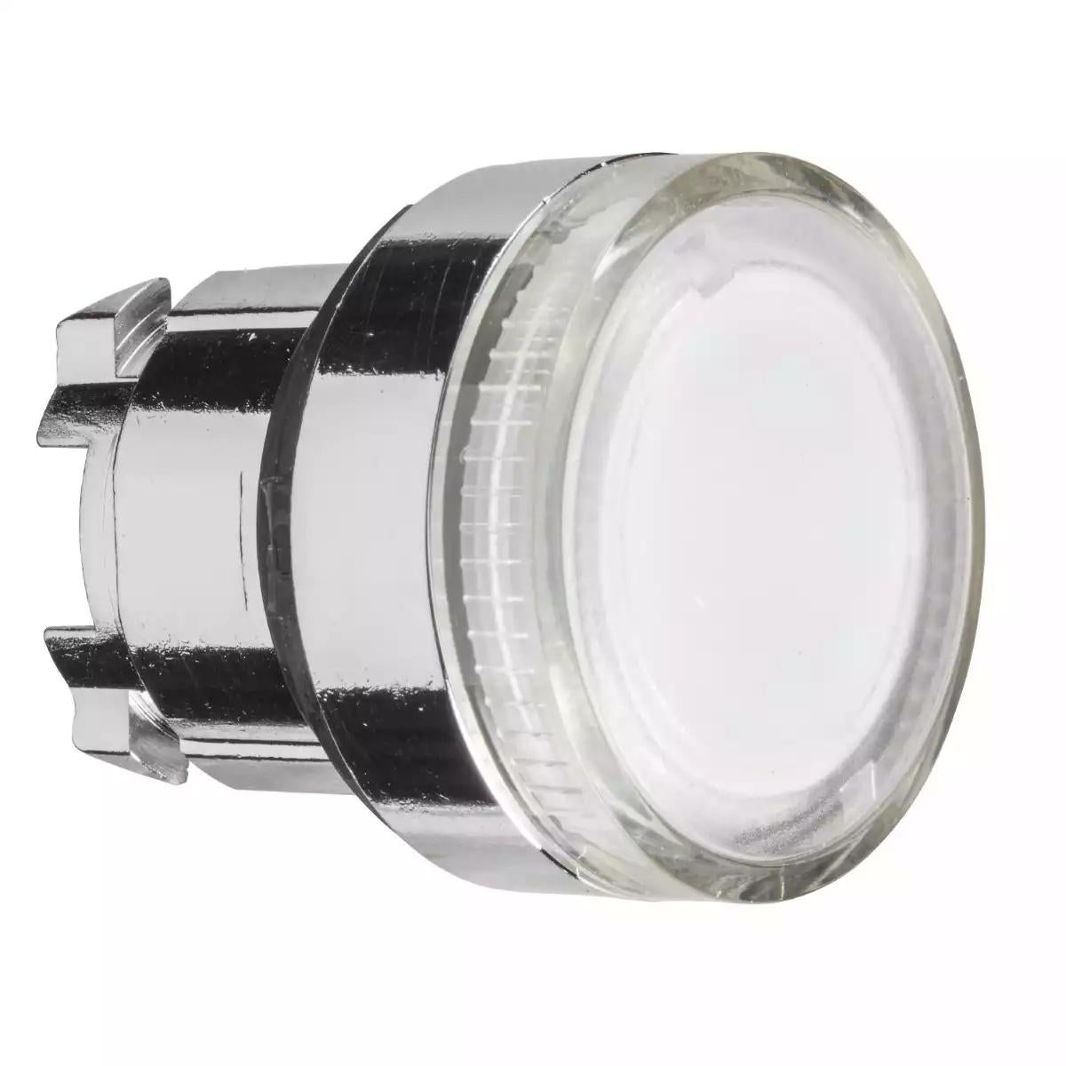 Illuminated push button head, Harmony XB4, metal, flush, clear, 22mm, spring return, plain lens for BA9s bulb