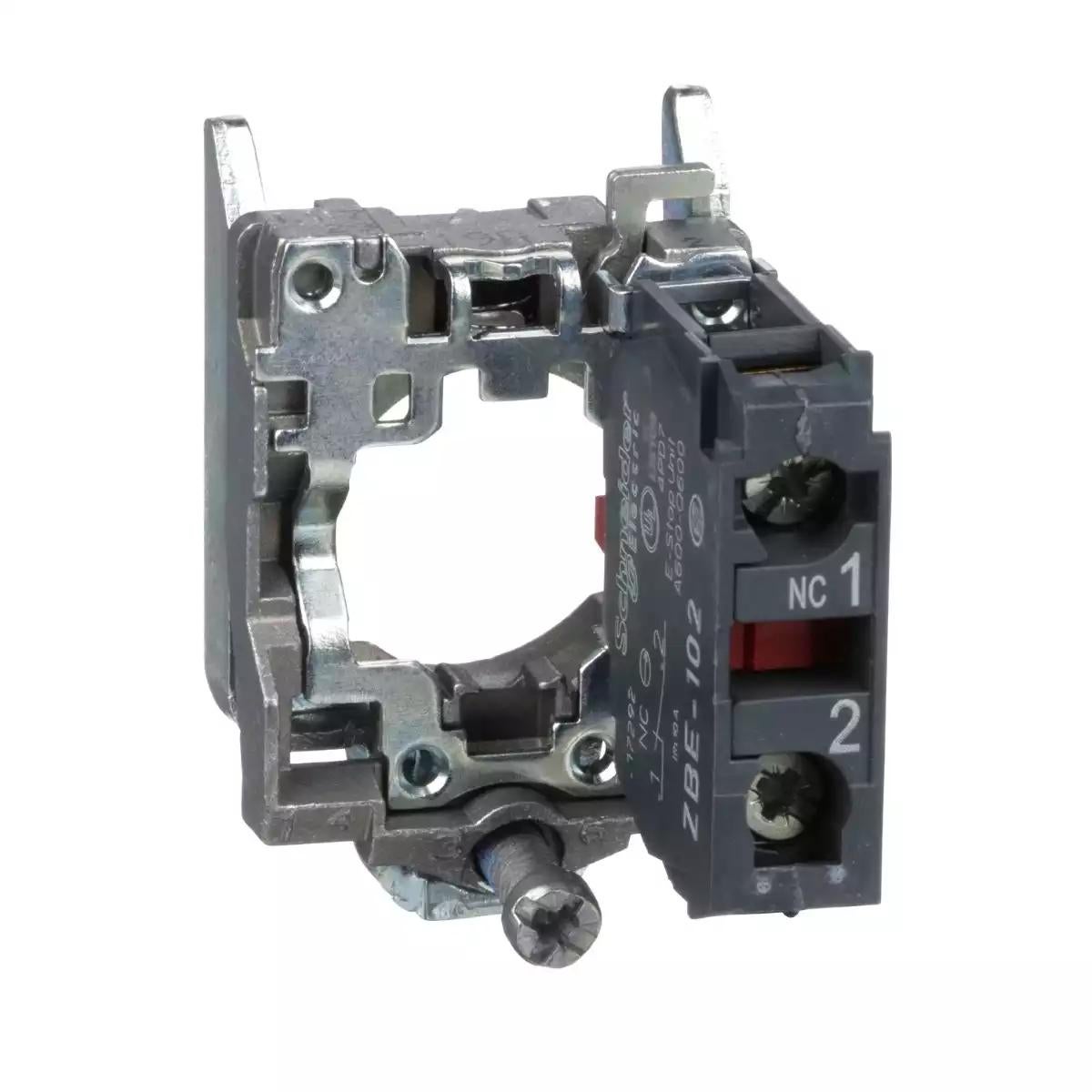 Single contact block with body fixing collar, Harmony XB4, metal, screw clamp terminal, 1NC