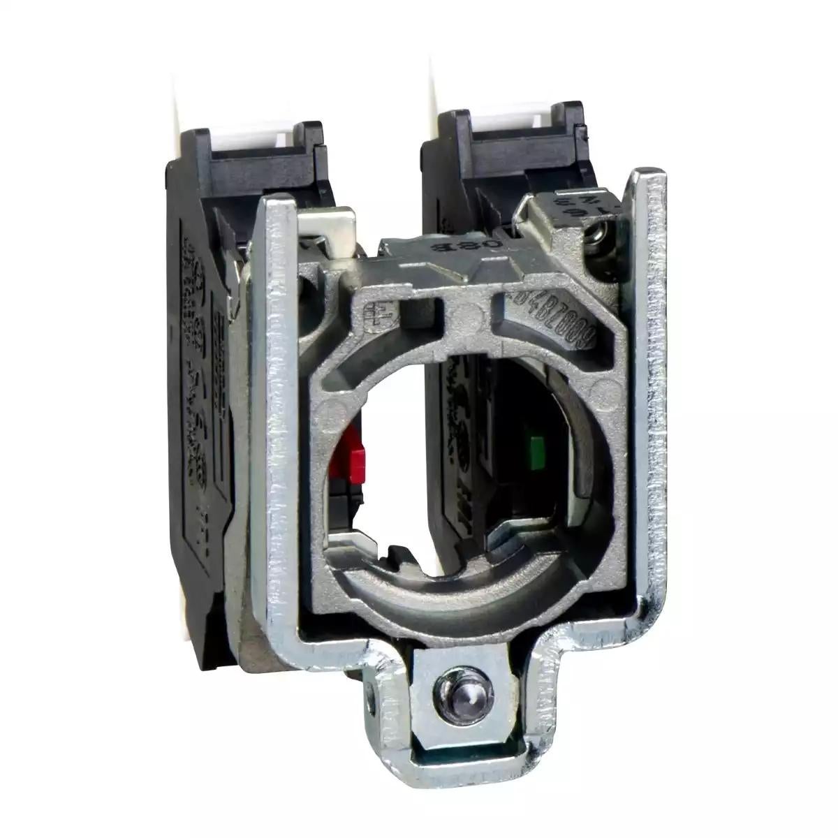 Single contact block with body fixing collar, Harmony XB4, metal, spring clamp terminal, 1NO+1NC