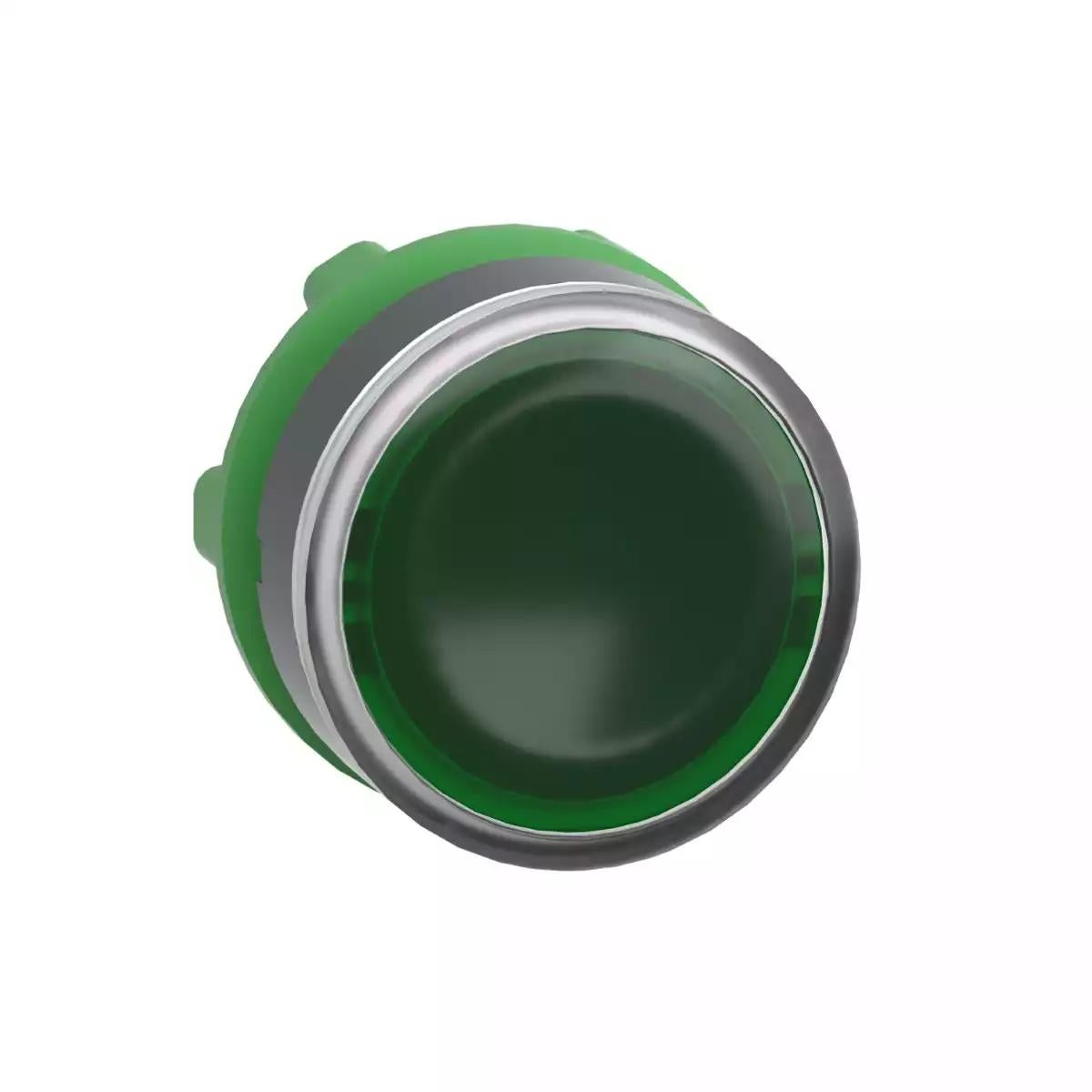 Head for illuminated push button, Harmony XB5, plastic, green flush, 22mm, universal LED, push-push, unmarked
