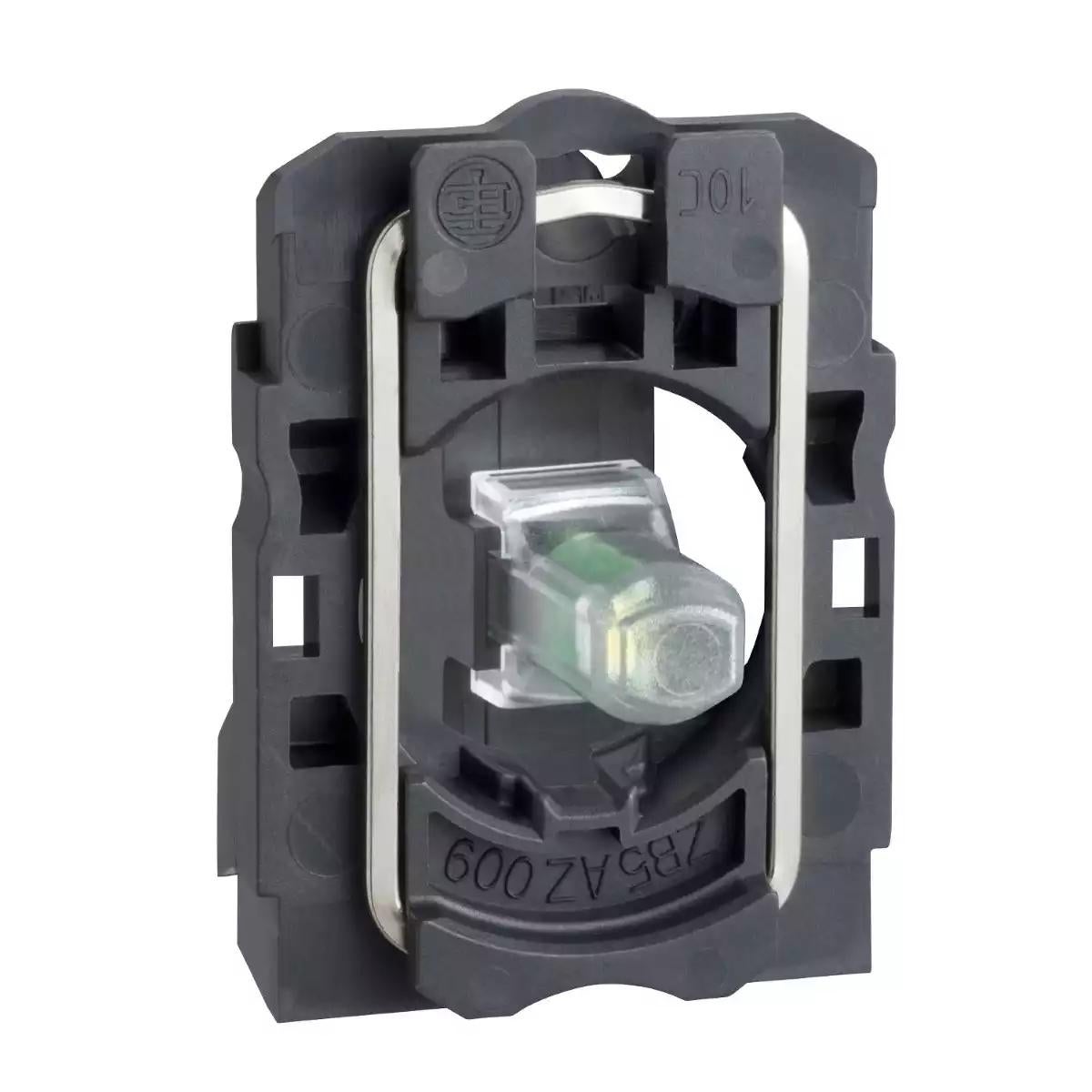 Light block with body fixing collar, Harmony XB5, plastic, green, integral LED, 110…120V AC