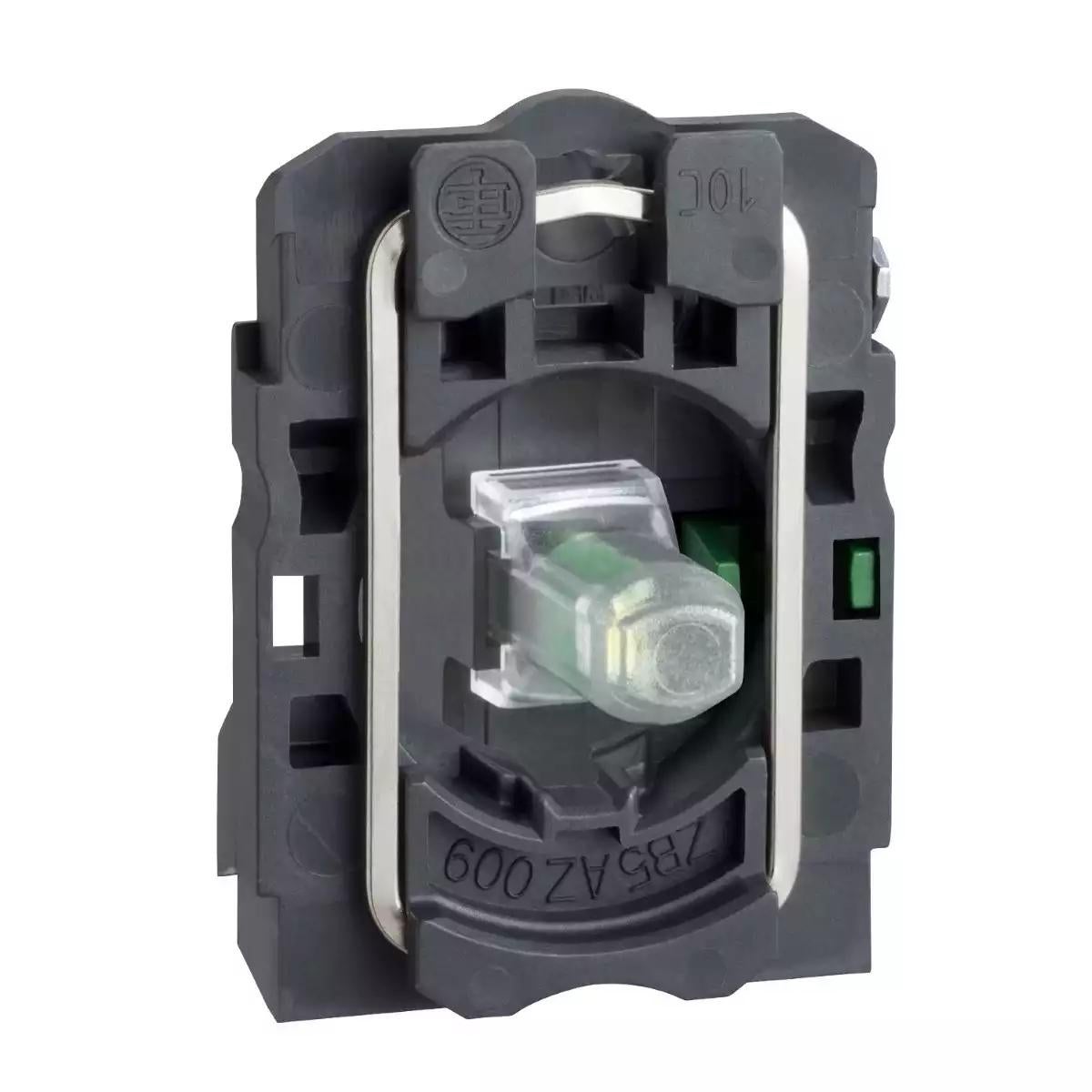 Light block with body fixing collar, Harmony XB5, plastic, green, integral LED, 230…240V AC, 1NO