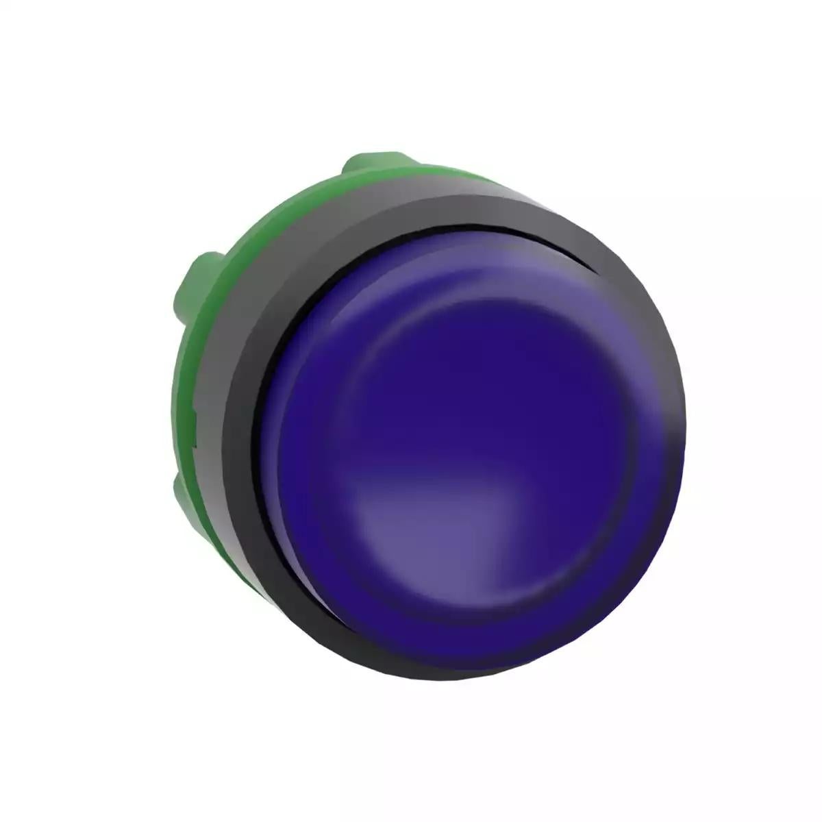 Head for illuminated push button, Harmony XB5, blue projecting, 22mm, universal LED, spring return, unmarked
