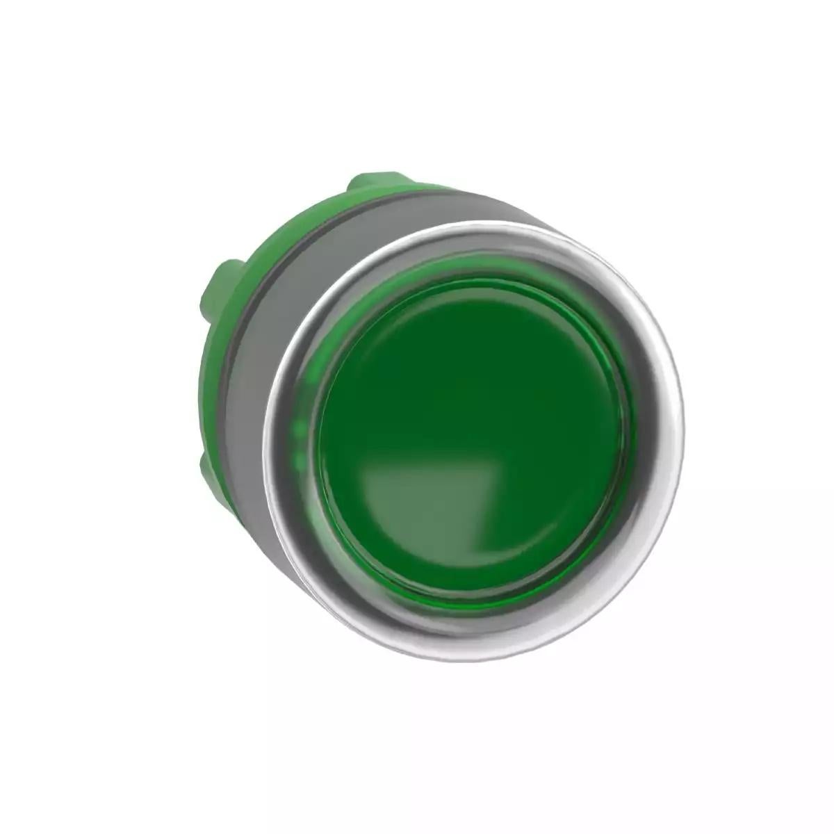 Head for illuminated push button, Harmony XB5, plastic, green flush, 22mm, universal LED, plain lens, clear boot