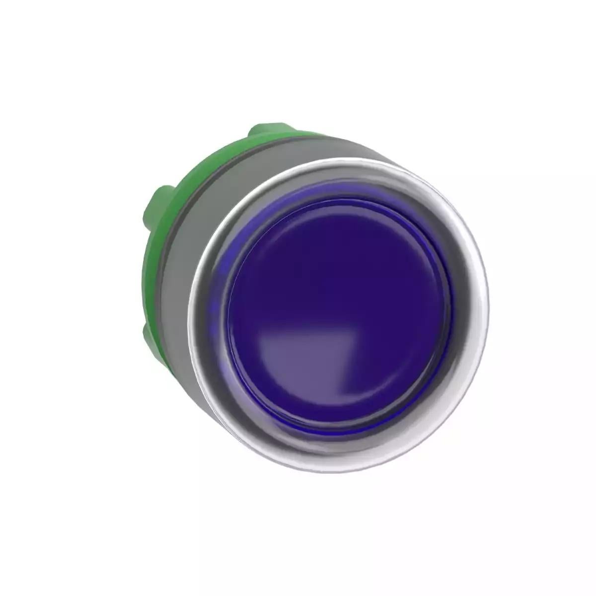 Head for illuminated push button, Harmony XB5, blue flush, 22mm, universal LED, spring return, unmarked
